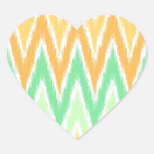 Orange Green Ikat Zickzack Zig Zag Streifen Muster Herz-Aufkleber