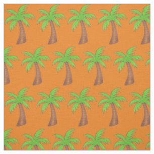 Orange Green Island Palm Tree Tropical Getaway Stoff