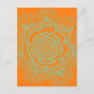 Orange Green Mandala Postkarte