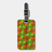 Orange Green Metallic Looking Squares Gepäckanhänger (Vorderseite vertikal)