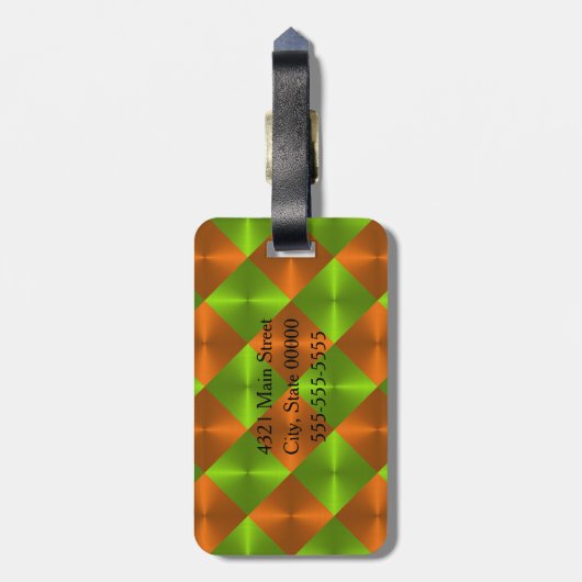 Orange Green Metallic Looking Squares Gepäckanhänger (Rückseite vertikal)