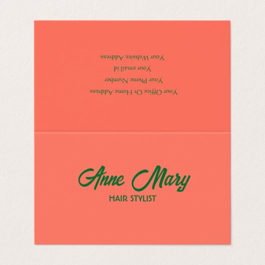 Orange Green Modern Bold Bold Script Salon Haare S Visitenkarten (Außenseite Aufgefaltet)