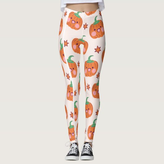 Orange Green Niedlich Lächeln Pumpkin Muster Leggings (Vorderseite)