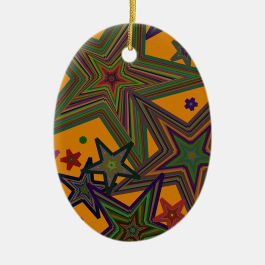 Orange Green Party Stars Keramikornament (Vorne)