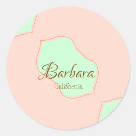 Orange green pastel boho add name place rustic ele runder aufkleber