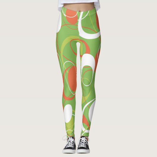 Orange & Green Saturn Rings Leggings (Vorderseite)