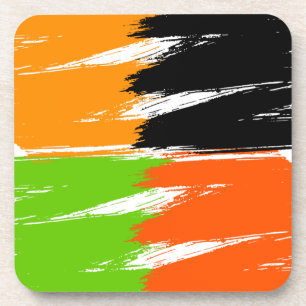 Orange Green Schwarz-weiß Brush Stroke Paint Getränkeuntersetzer