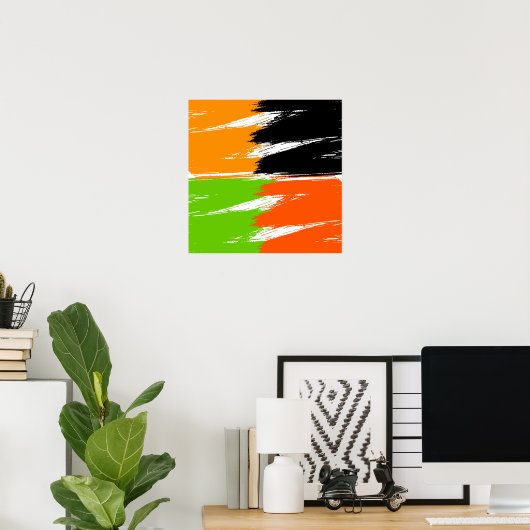 Orange Green Schwarz-weiß Brush Stroke Paint Poster (Heimbüro)