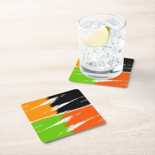 Orange Green Schwarz-weiß Brush Stroke Paint Rechteckiger Pappuntersetzer (Vor Ort)