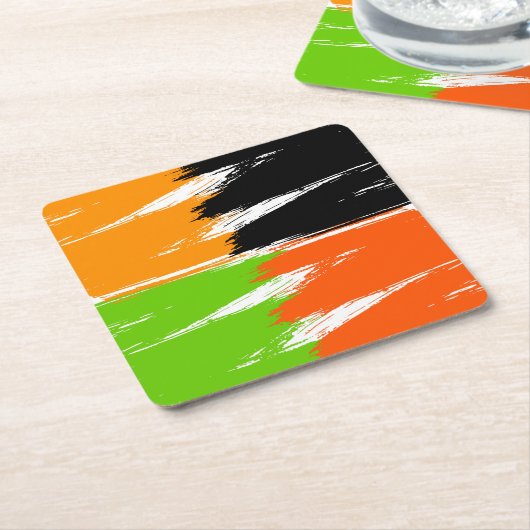 Orange Green Schwarz-weiß Brush Stroke Paint Rechteckiger Pappuntersetzer (angewinkelt)