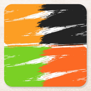 Orange Green Schwarz-weiß Brush Stroke Paint Rechteckiger Pappuntersetzer