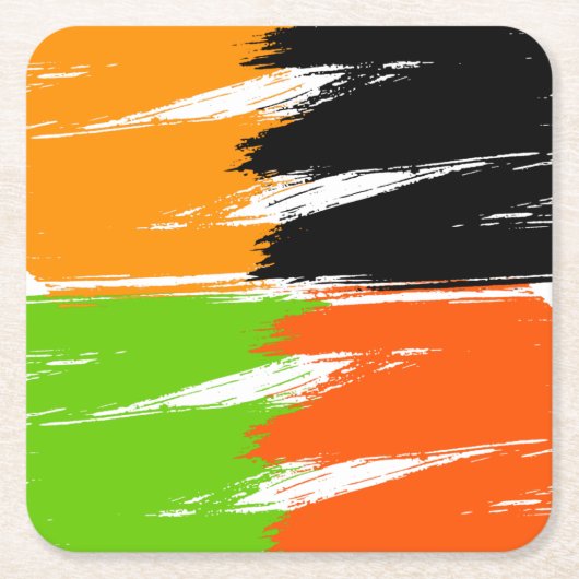 Orange Green Schwarz-weiß Brush Stroke Paint Rechteckiger Pappuntersetzer (Vorderseite)
