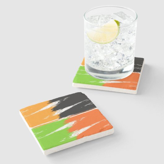 Orange Green Schwarz-weiß Brush Stroke Paint Steinuntersetzer (Seitenansicht)