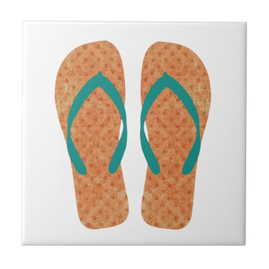 Orange Green Summer Beach Flip Flops Keramik Tile Fliese (Vorderseite)