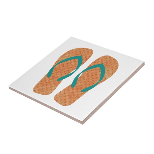 Orange Green Summer Beach Flip Flops Keramik Tile Fliese (Seite)