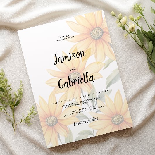 Orange green sunflower summer floral Wedding  Einladung