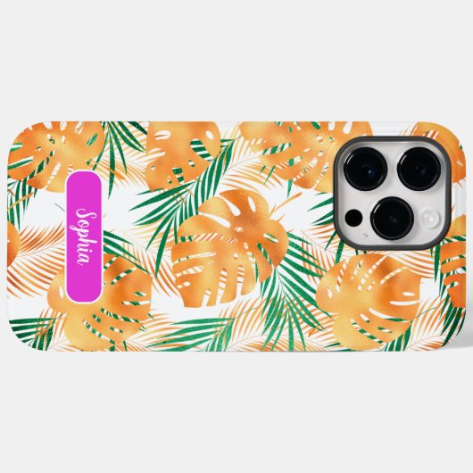 Orange & Green Tropical Blätter, Skriptname Case-Mate iPhone Hülle (Rückseite (Horizontal))