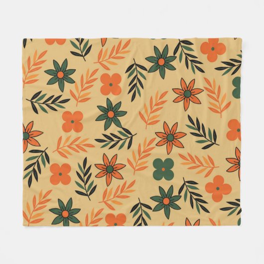Orange Green Tropical Floral Botanical Summer Fleecedecke (Vorderseite (Horizontal))