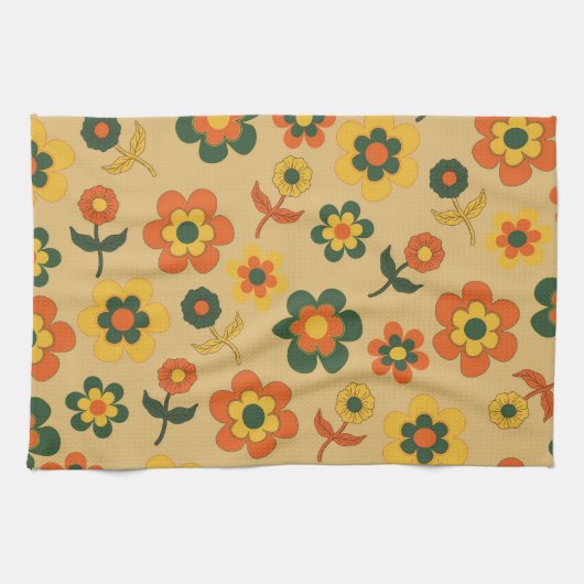 Orange Green Tropical Floral Botanical Summer Geschirrtuch (Horizontal)