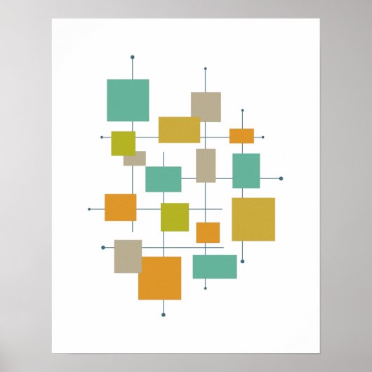 Orange Green Turquoise Squares Lines Mitte Jahrhun Poster (Vorne)