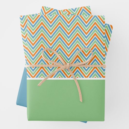 Orange Green und Blue Zickzack Geschenkpapier Set (Beispiel)