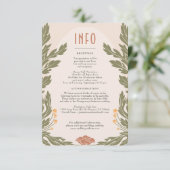 Orange Green Vintag Floral Wedding Info Card Einladung (Stehend Vorderseite)