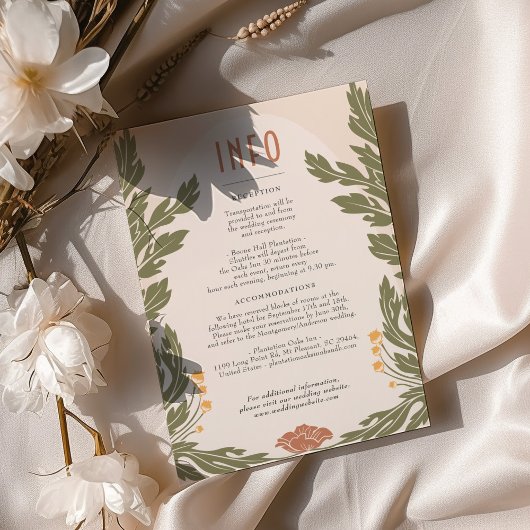 Orange Green Vintag Floral Wedding Info Card Einladung
