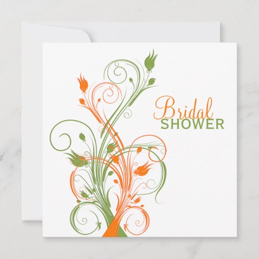Orange Green White Floral Bridal Dusche Einladung (Vorderseite)