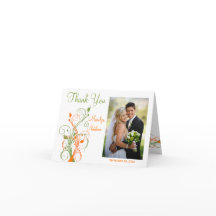 Orange Green White Floral Foto Danke Karte