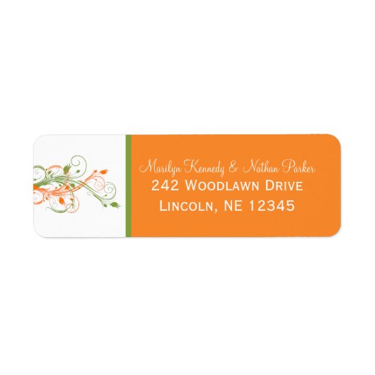 Orange, Green, White Floral Return Address Label (Vorne)
