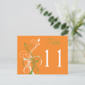 Orange Green White Floral Tischnummer Postcard (Stehend Vorderseite)