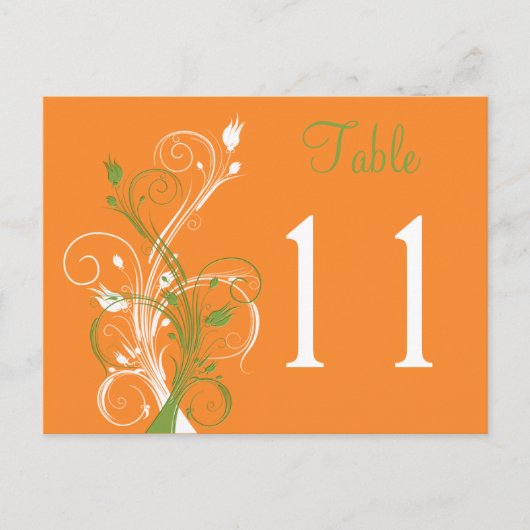 Orange Green White Floral Tischnummer Postcard (Vorderseite)