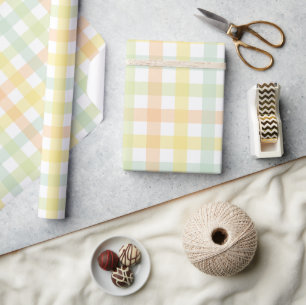 Orange Green Yellow Blue Gingham Pattern Geschenkpapier