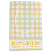 Orange Green Yellow Blue Pastel Modern Gingham Mittlere Geschenktüte (Vorderseite)