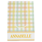 Orange Green Yellow Blue Pastel Modern Gingham Mittlere Geschenktüte (Rückseite)