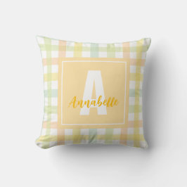 Orange Green Yellow Blue Pastell Gingham Monogram Kissen