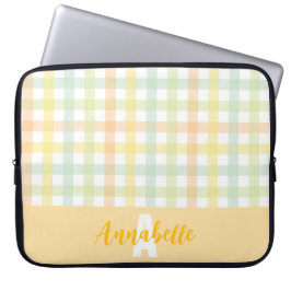 Orange Green Yellow Blue Pastell Gingham Monogram Laptopschutzhülle