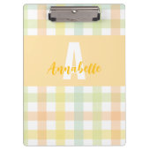 Orange Green Yellow Blue Pastell Monogram Gingham Klemmbrett (Vorderseite)