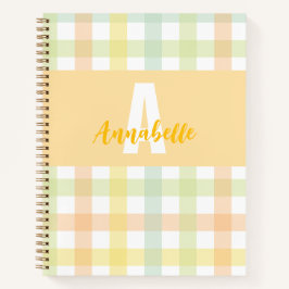 Orange Green Yellow Blue Pastell Monogram Gingham Notizblock