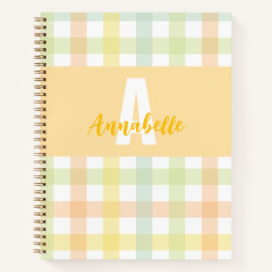 Orange Green Yellow Blue Pastell Monogram Gingham Notizblock
