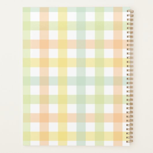 Orange Green Yellow Blue Pastell Monogram Gingham Planer (Rückseite)