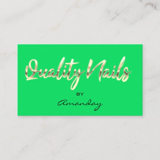 Orange GreenGold Quality Nail Script QRCode Logo Visitenkarte (Vorderseite)