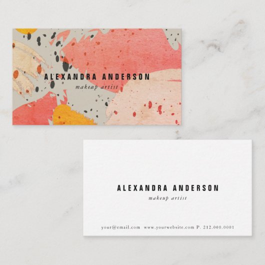 Orange Grey Beige Brush Schlaganfall Business Card Visitenkarte (Vorne/Hinten)