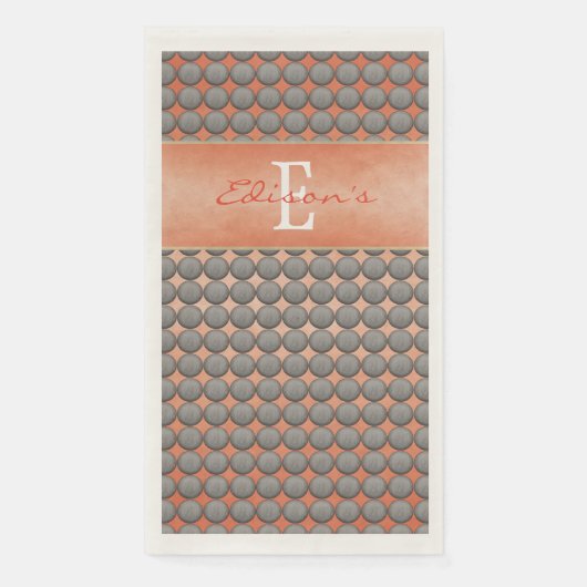 Orange & Grey Polka Dot Pattern Monogramm Serviette (Vorderseite)