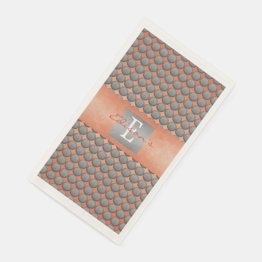 Orange & Grey Polka Dot Pattern Monogramm Serviette (Ecke)