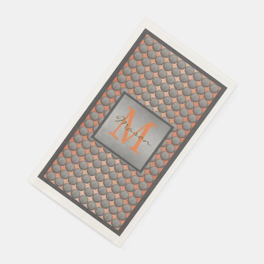 Orange & Grey Polka Dot Pattern Monogramm Serviette (Ecke)