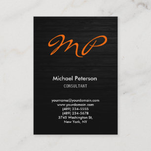 Orange Grey Wood Pattern Monogram Business Card Visitenkarte