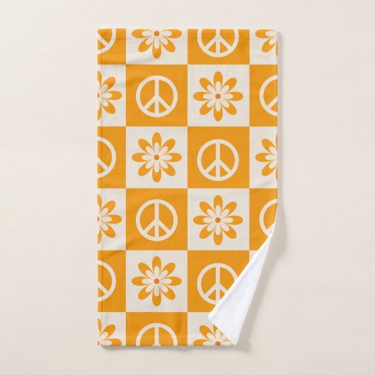 Orange Groovy Blume und Friedenszeichen Badhandtuch Set (Handtuch)