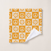 Orange Groovy Blume und Friedenszeichen Badhandtuch Set (Waschlappen)