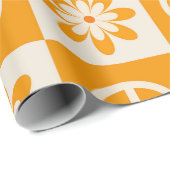 Orange Groovy Blume und Friedenszeichen Geschenkpapier (Rolleneckpunkt)